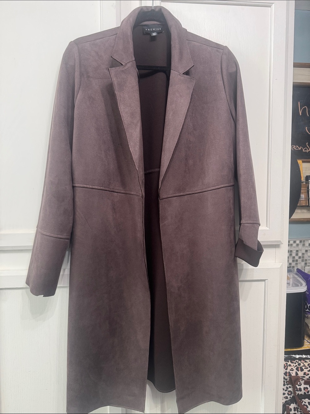 Premise Dusty Mauve Open-Front Suede-Look Trench Coat